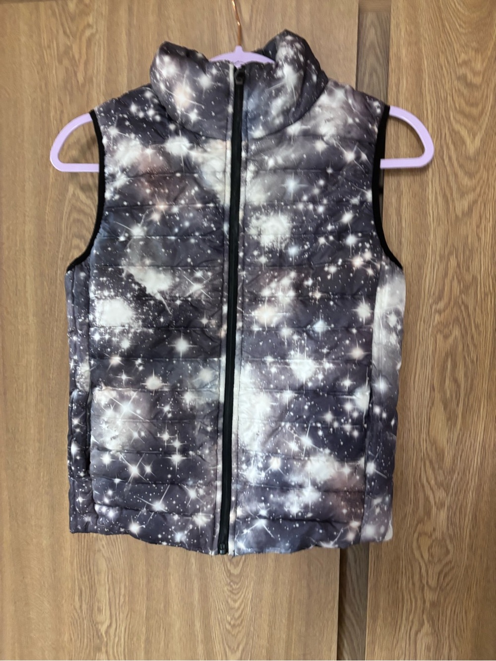 Girls' Galaxy Print Quilted Puffer Vest - Black/White